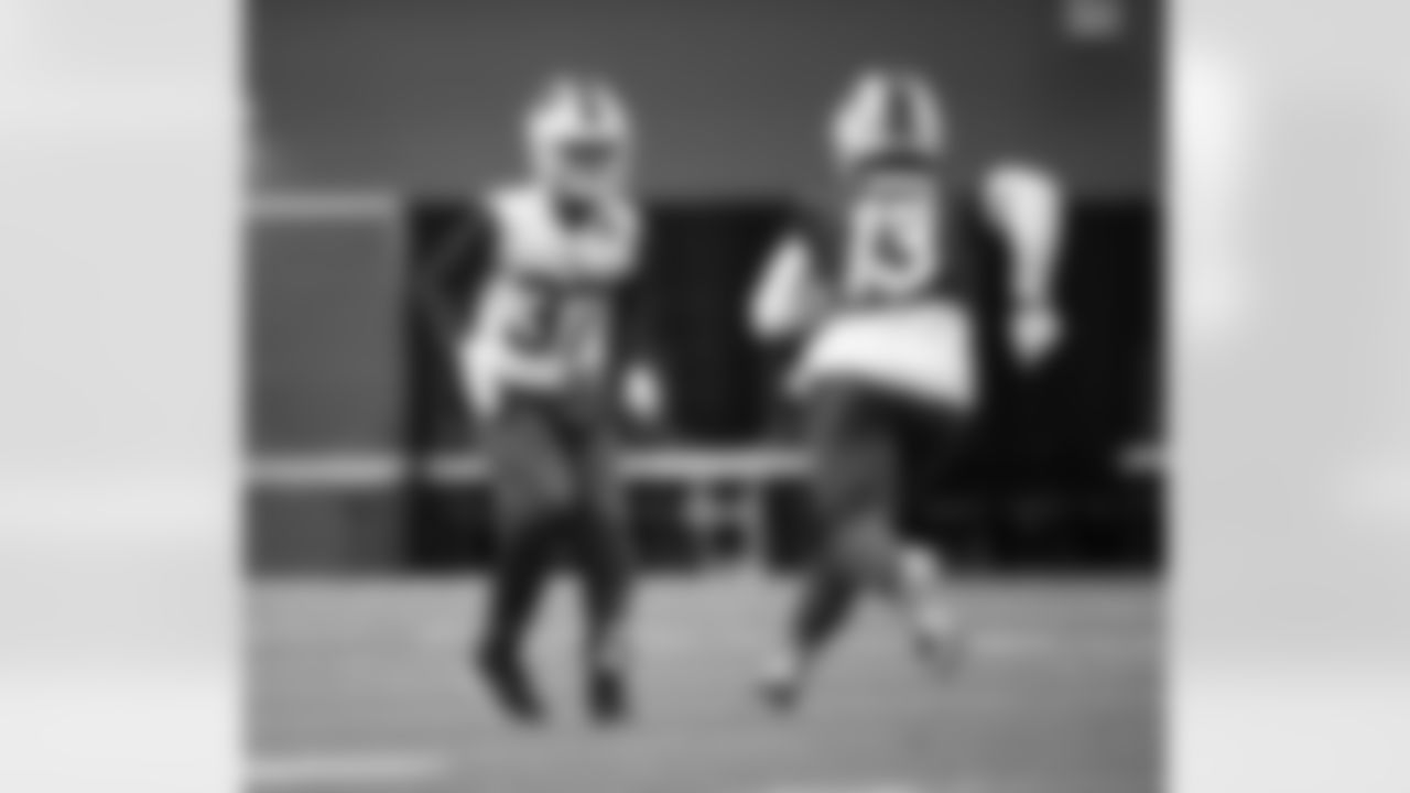 Olaijah Griffin (37), Gabriel Davis (13). Buffalo Bills Week 18 practice, January 7, 2022. Photo by Bill Wippert