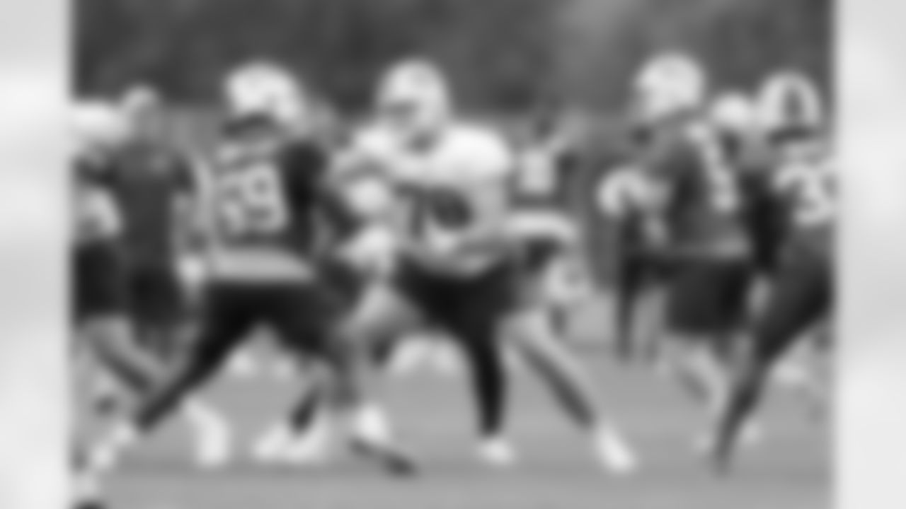 David Edwards (76), Kingsley Jonathan (59). Buffalo Bills Training Camp at One Bills Drive, August 17, 2023.