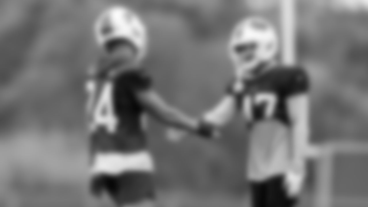 Taron Johnson (24) and Cam Lewis (47). Buffalo Bills Week 6 practice, October 15, 2021. Photo by Ben Green