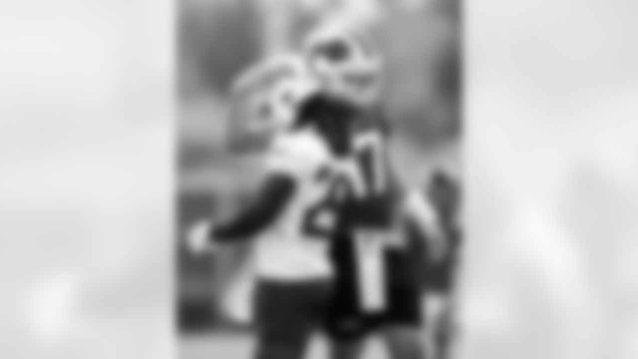 James Cook (28) and Josh Allen (17). Week Three of Buffalo Bills OTA's on June 6, 2022. Photo by Ben Green