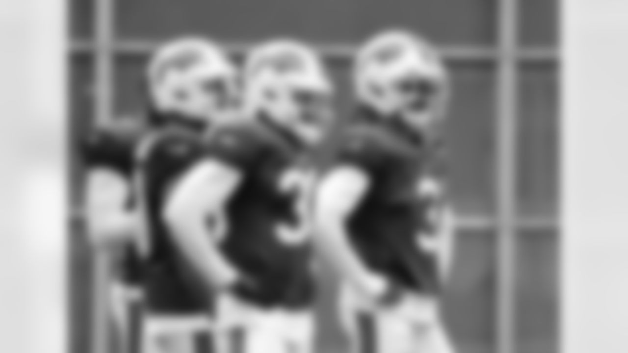 Kyler McMichael (31), Siran Neal (33), Damar Hamlin (3). Buffalo Bills Week 4 practice, September 28, 2022 at One Bills Drive.
