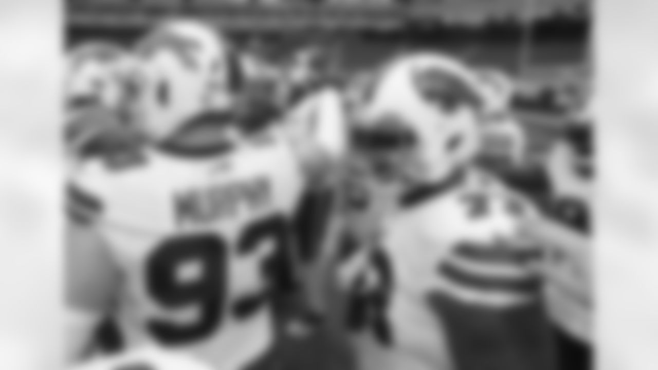 Dion Dawkins (73) and Trent Murphy (93) Buffalo Bills vs Las Vegas Raiders, October 4, 2020 at Allegiant Stadium.
Photo by Bill Wippert