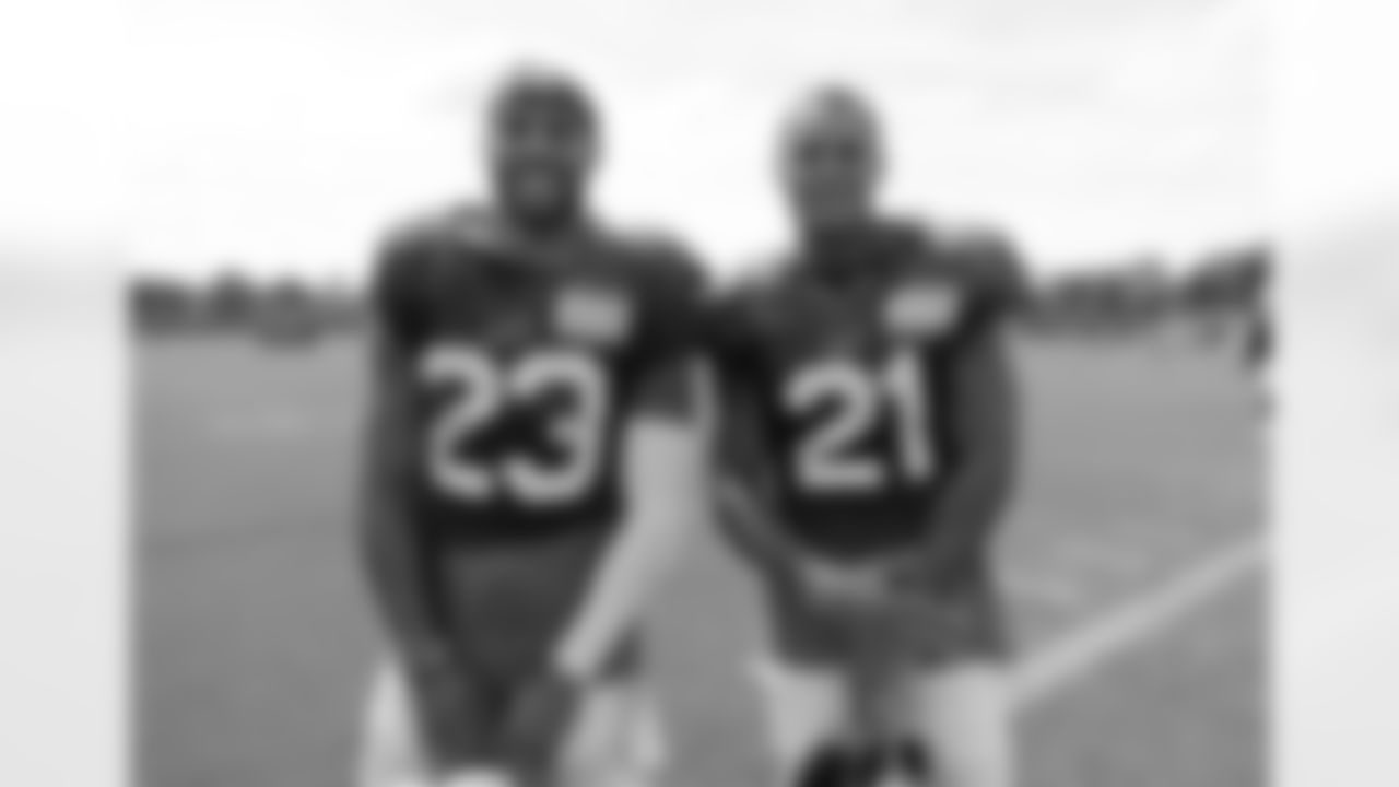 Micah Hyde and Jordan Poyer. Buffalo Bills practice at One Bills Drive, August 26, 2019.
Photo by Bill Wippert