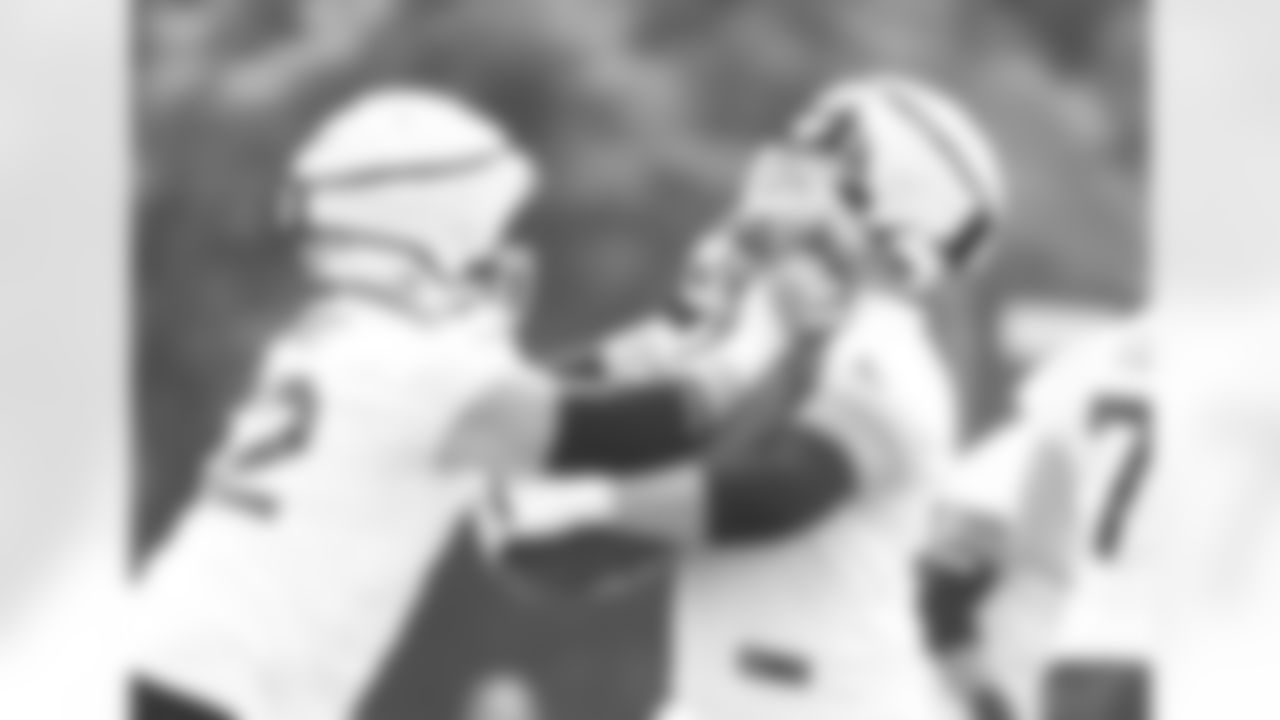 Greg Mancz (62), Alec Anderson (70). Buffalo Bills open Training Camp at St. John Fisher University, July 26, 2023.