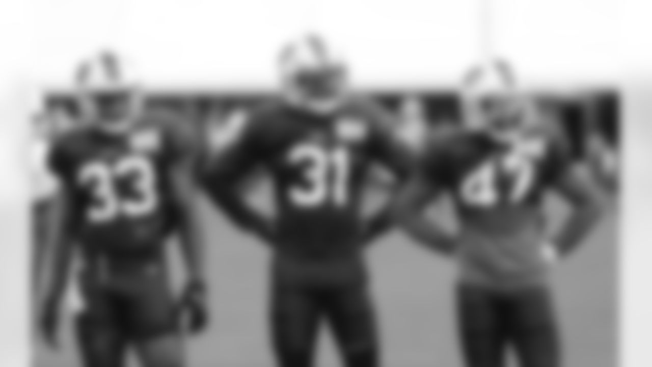 Siran Neal (33), Dean Marlowe (31), Cam Lewis (47). Buffalo Bills Training Camp practice, August 30, 2020.
Photo by Bill Wippert