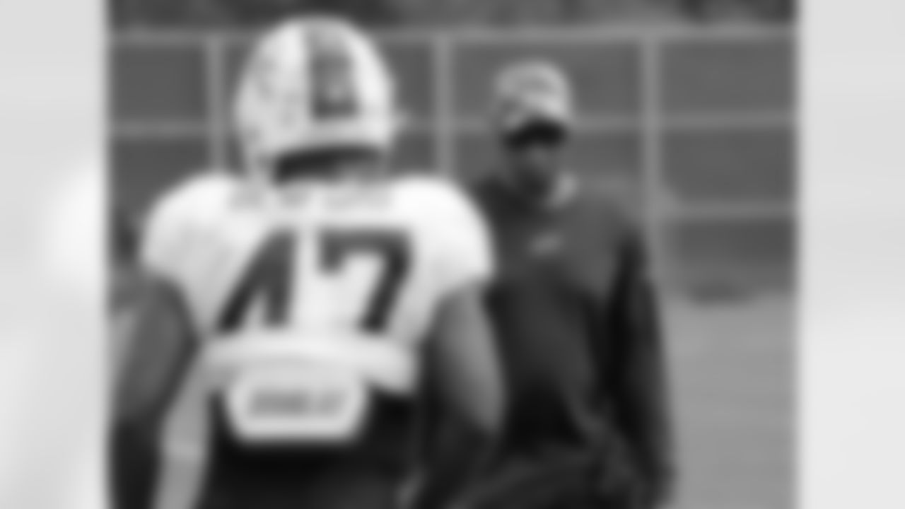 Christian Benford (47), Leslie Frazier. Buffalo Bills Week 2 practice, September 14, 2022 at One Bills Drive.