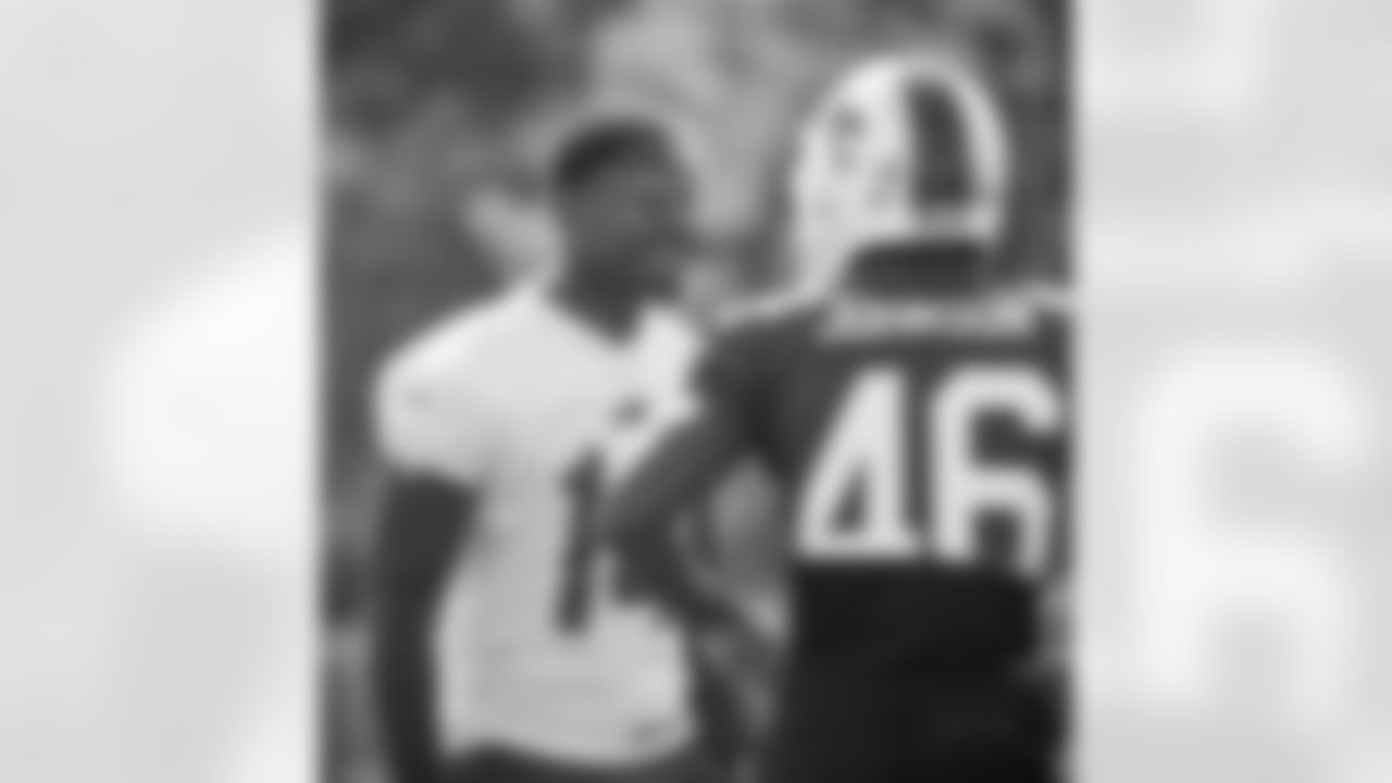 Stefon Diggs (14) and Jaquan Johnson (46). Buffalo Bills Training Camp. August 2, 2021. Photo by Bill Wippert
