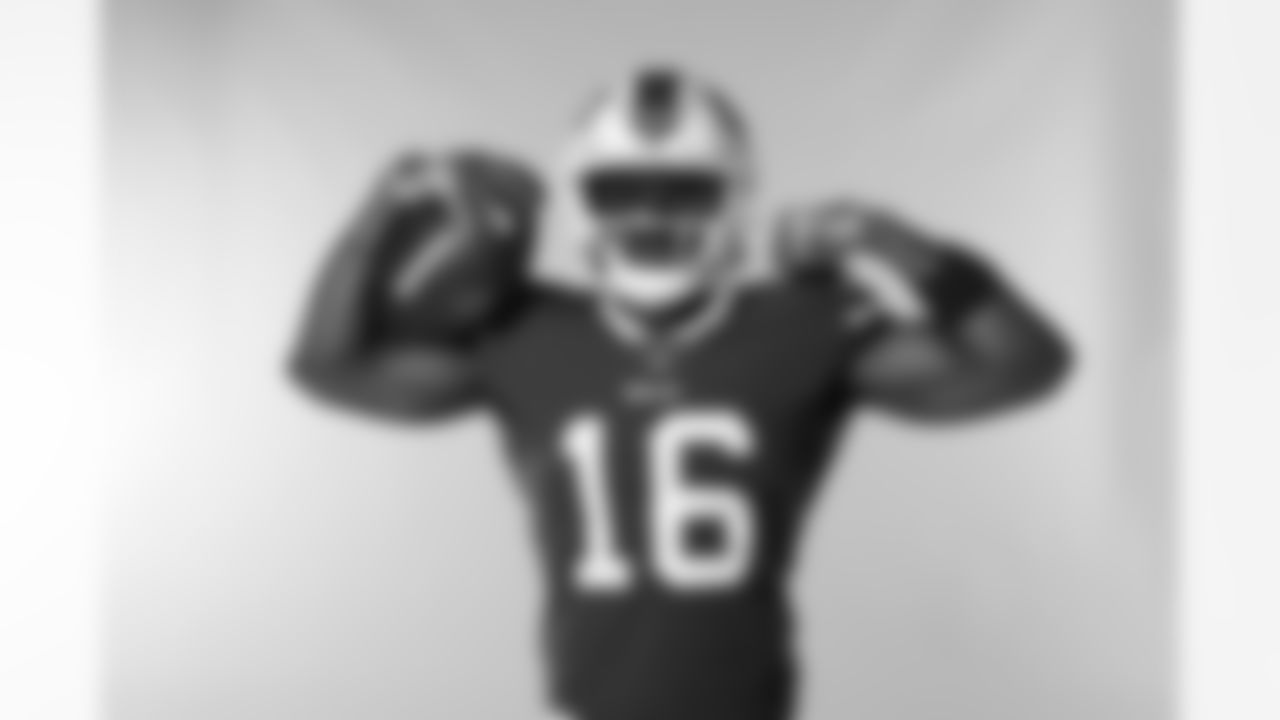 Trent Sherfield (16) at Buffalo Bills Media Day, June 12, 2023.