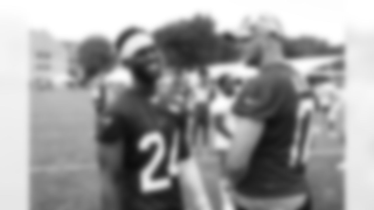Kaiir Elam (24) and Josh Allen (17). Day Two of Buffalo Bills Training Camp at St. John Fisher, July 25, 2022. Photo by Ben Green