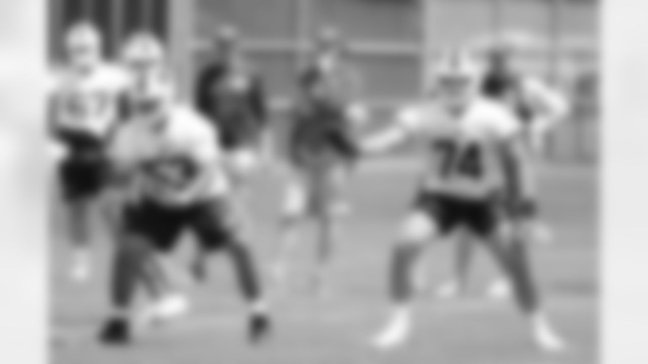 Eric Magwood (53), Ryan Van Demark (74) at Buffalo Bills Rookie Camp, May 12, 2023 at One Bills Drive.