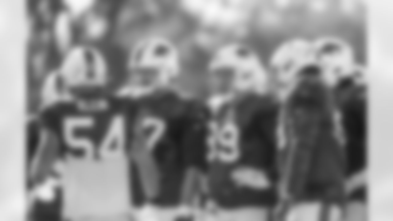 A.J. Epenesa (57), Harrison Phillips (99). Buffalo Bills Week 8 practice, October 27, 2021. Photo by Bill Wippert