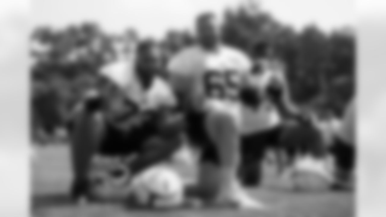 Dion Dawkins (73), Ike Boettger (65). Buffalo Bills Training Camp at St. John Fisher University, July 28, 2023.