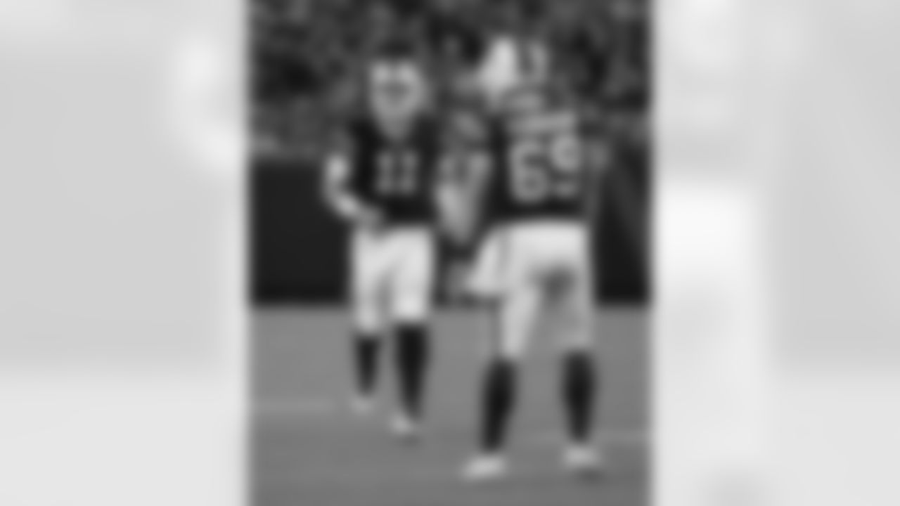 Matt Barkley (11) and Reid Ferguson (69). Buffalo Bills vs Carolina Panthers, Preseason Week 3, August 26, 2022 at Bank of America Stadium. Photo by Bill Wippert