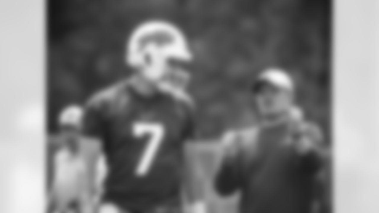 Davis Webb (7), Shea Tierney. Buffalo Bills Organized Team Activity. June 8, 2021. Photo by Bill Wippert