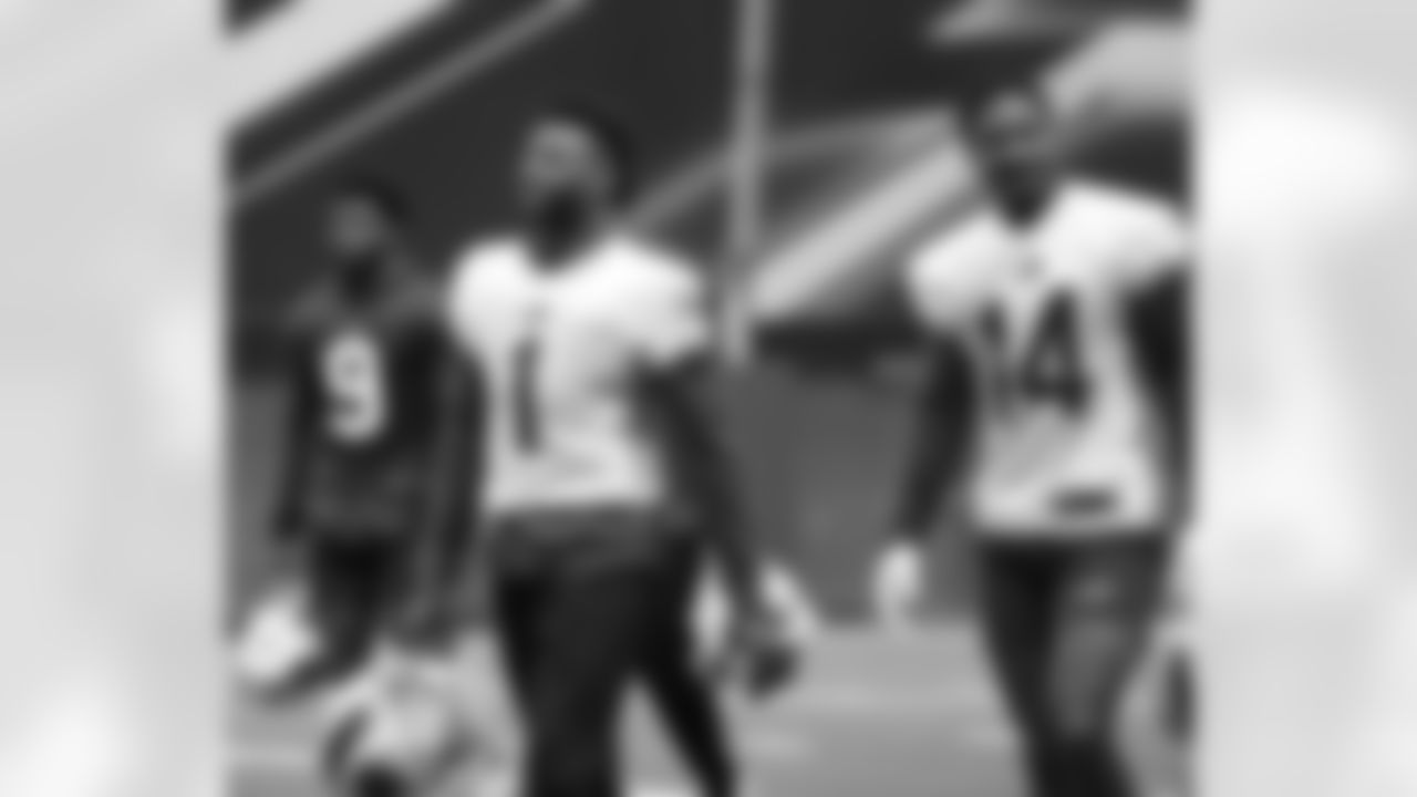 Andre Smith (9), Emmanuel Sanders (1), Stefon Diggs (14). Buffalo Bills Divisional Playoff Week practice, January 19, 2022. Photo by Bill Wippert