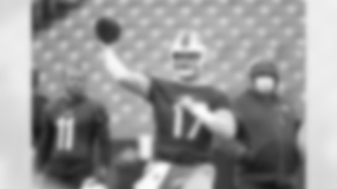 Josh Allen (17). Buffalo Bills Week 17 practice, December 30, 2021. Photo by Bill Wippert