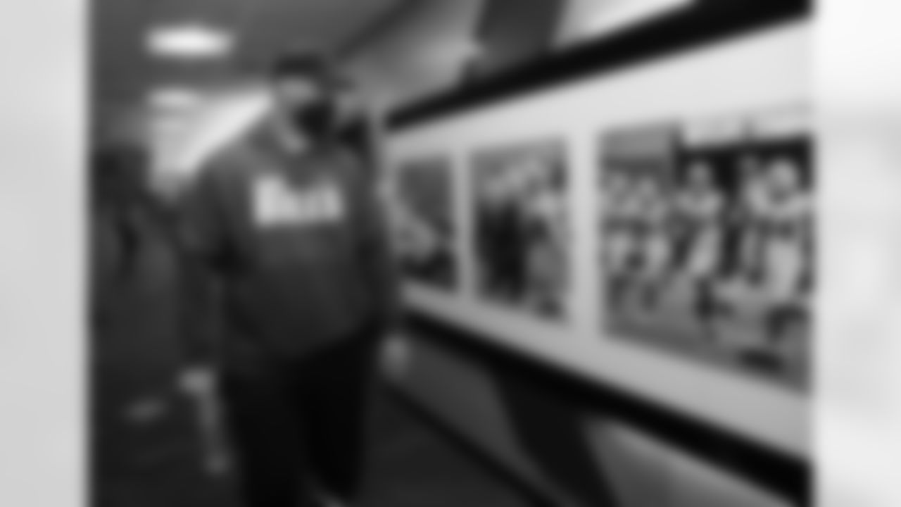 Buffalo Bills' third-round draft pick Spencer Brown tours One Bills Drive on May 1, 2021.
Photo by Bill Wippert