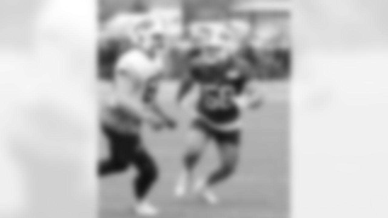 Dawson Knox (88), Matt Milano (58). Buffalo Bills Training Camp at St. John Fisher University, August 10, 2023.