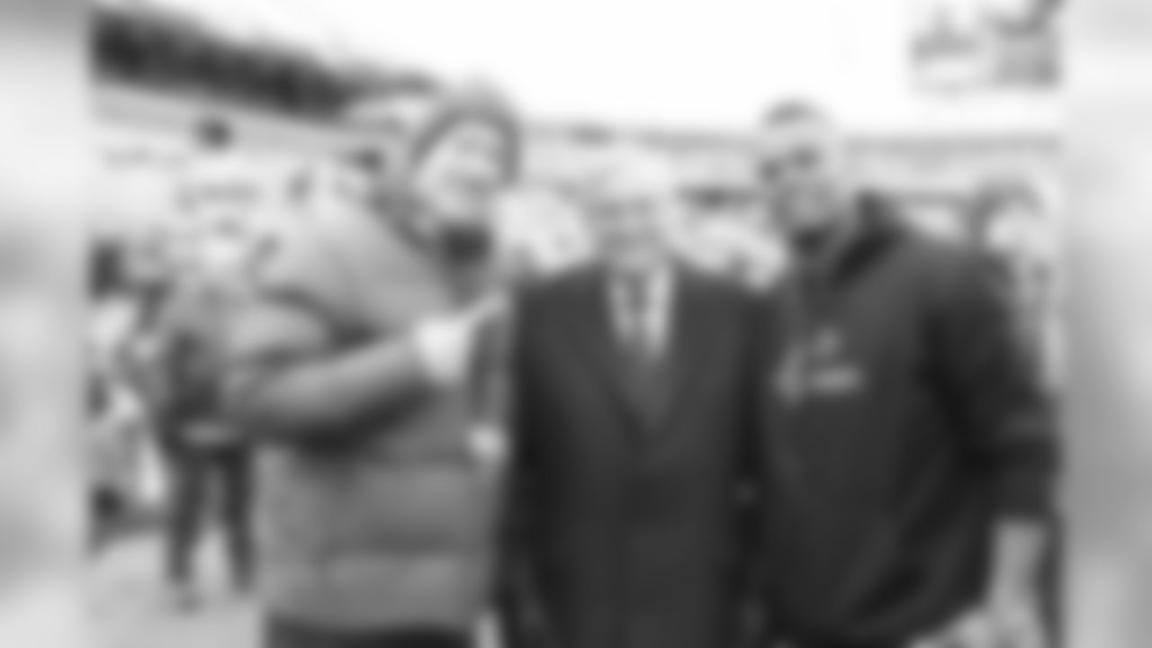 Buffalo Bills Jim Kelly, owner Terry Pegula and Fred Jackson before the game against the Miami Dolphins at New Era Field on December 17, 2017. Photo by Craig Melvin.