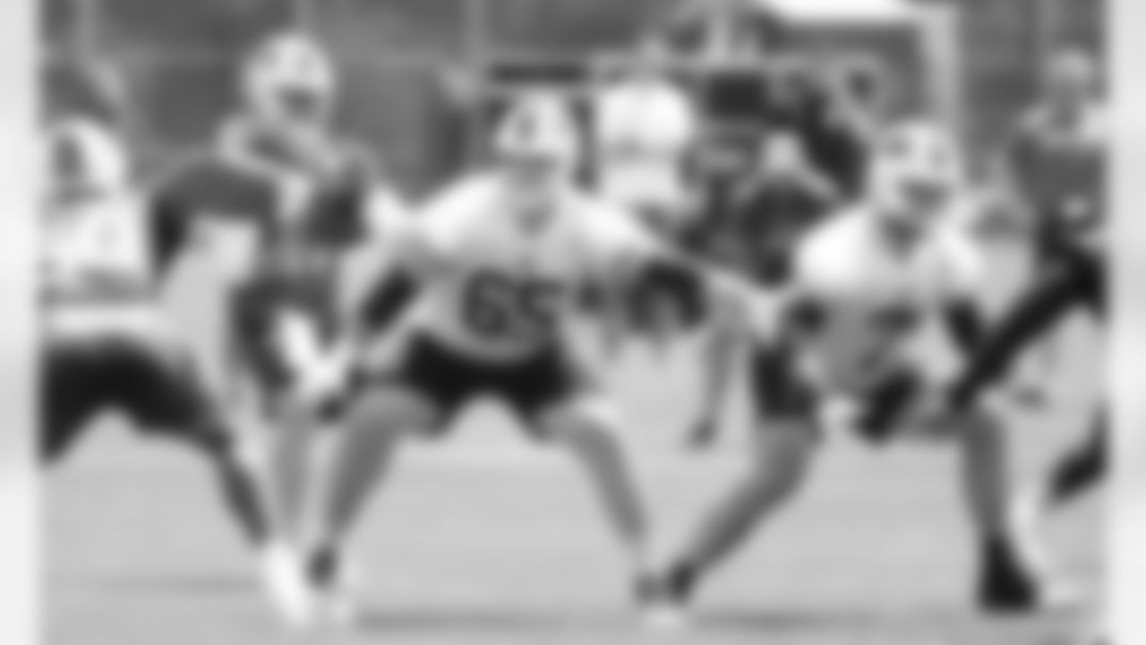 Ike Boettger (65), Ryan Bates (71). Buffalo Bills Organized Team Activity, May 30, 2023 at One Bills Drive.