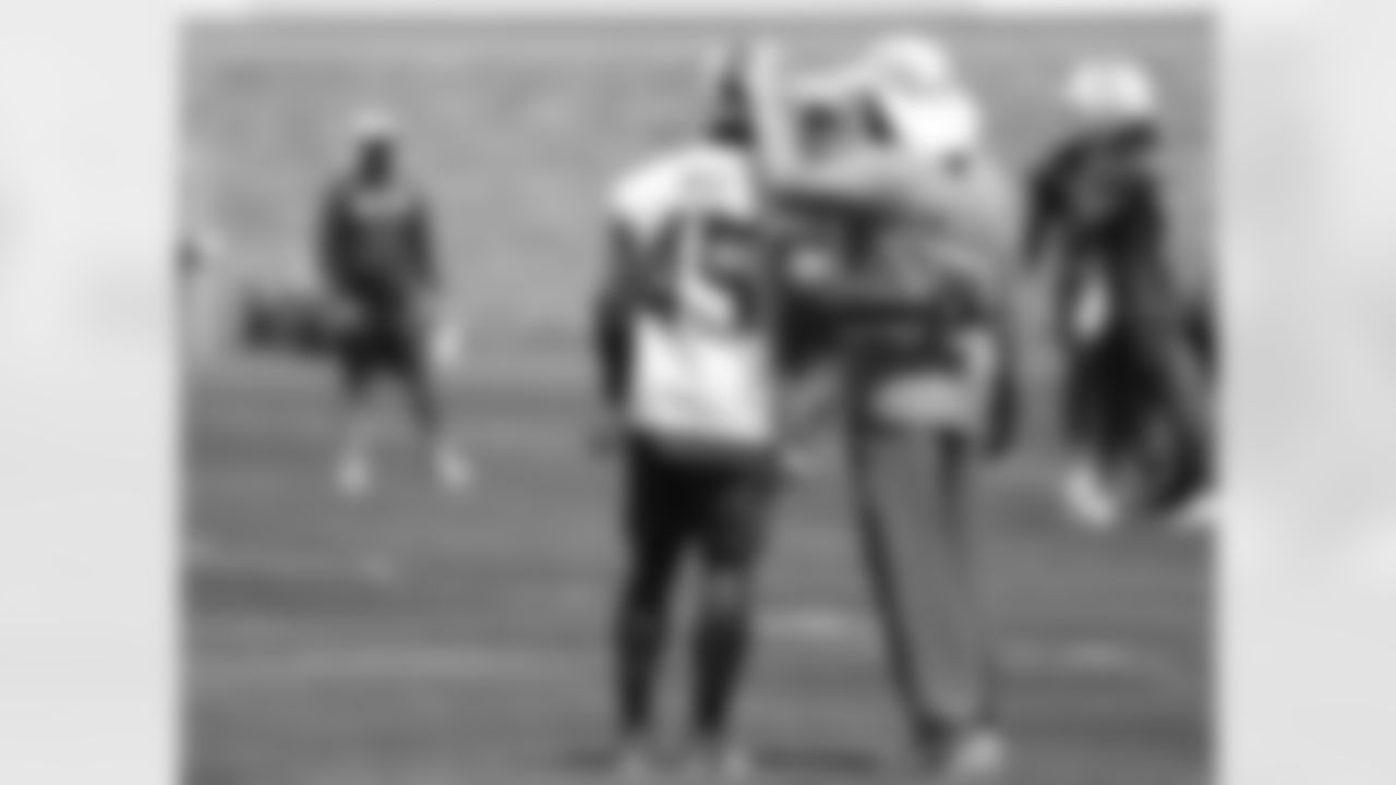 Christian Wade #45 and Sean McDermott. Rookie Minincamp, One Bills Drive, May 14, 2021. Photo by Sara Schmidle
