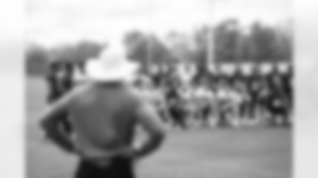 Sean McDermott watches the rookie team photo after practice during the first day of Rookie Mini Camp at One Bills Drive on May 13, 2022. Photo by Ben Green