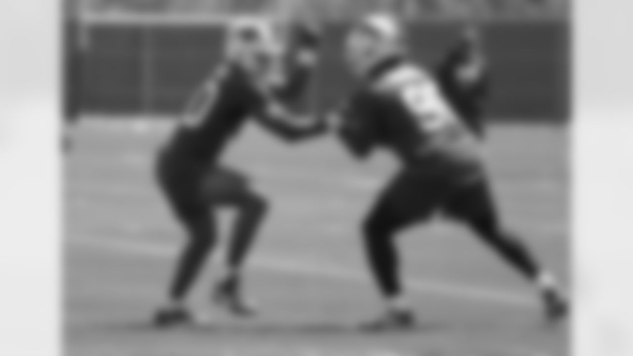 Greg Rousseau #50 and Boogie Basham #96. Rookie Minincamp, One Bills Drive, May 14, 2021. Photo by Sara Schmidle