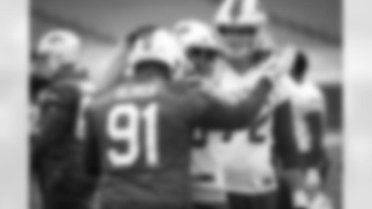 Ed Oliver (91) and Christian Wade (45) Buffalo Bills Week 12 practice, November 27, 2020. Photo by Sara Schmidle
