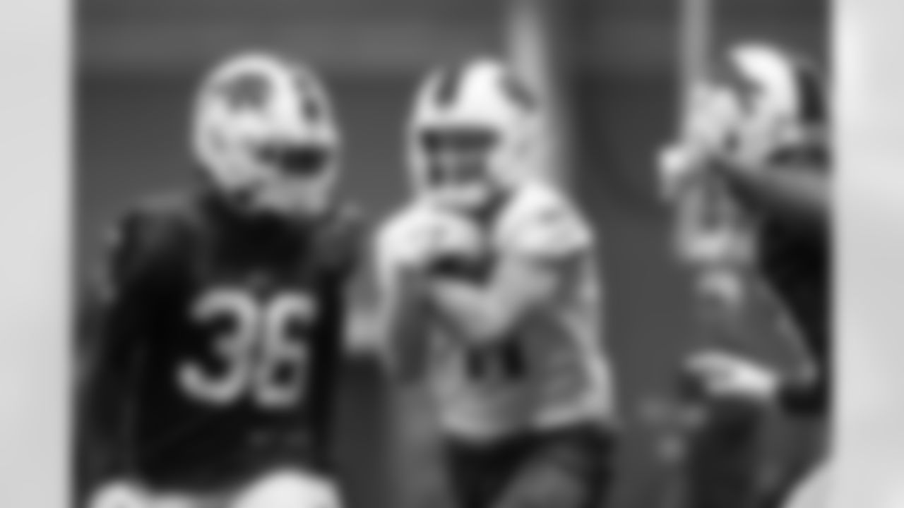 Josh Thomas (36), Cole Beasley (11). Buffalo Bills Week 14 practice, December 9, 2021. Photo by James Acton