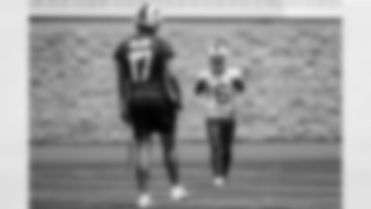 Isaiah McKenzie (6) and Josh Allen (17) during Day One of Buffalo Bills Mandatory Minicamp, on June 14, 2022. Photo by Ben Green