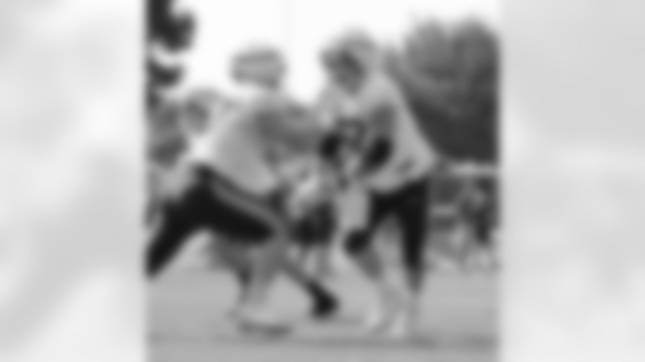 Nick Broeker (67), Greg Mancz (62). Buffalo Bills Training Camp at St. John Fisher University, August 9, 2023.