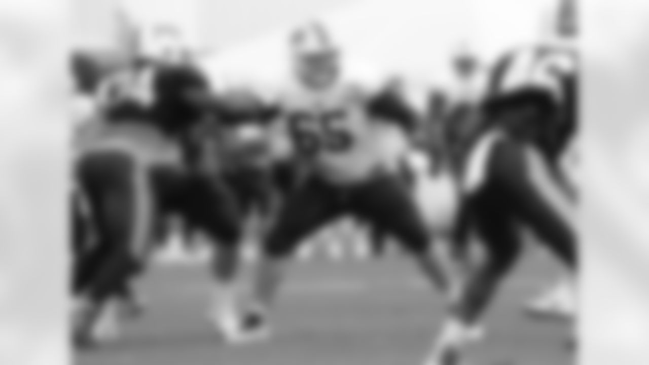 Ike Boettger (65). Buffalo Bills Training Camp practice, August 30, 2020.
Photo by Bill Wippert