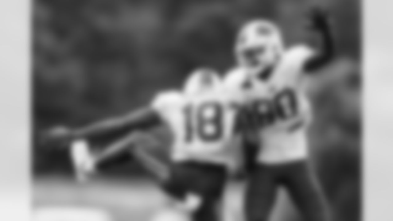 Justin Shorter (18), Tyrell Shavers (80). Buffalo Bills Training Camp at St. John Fisher University, July 31, 2023.