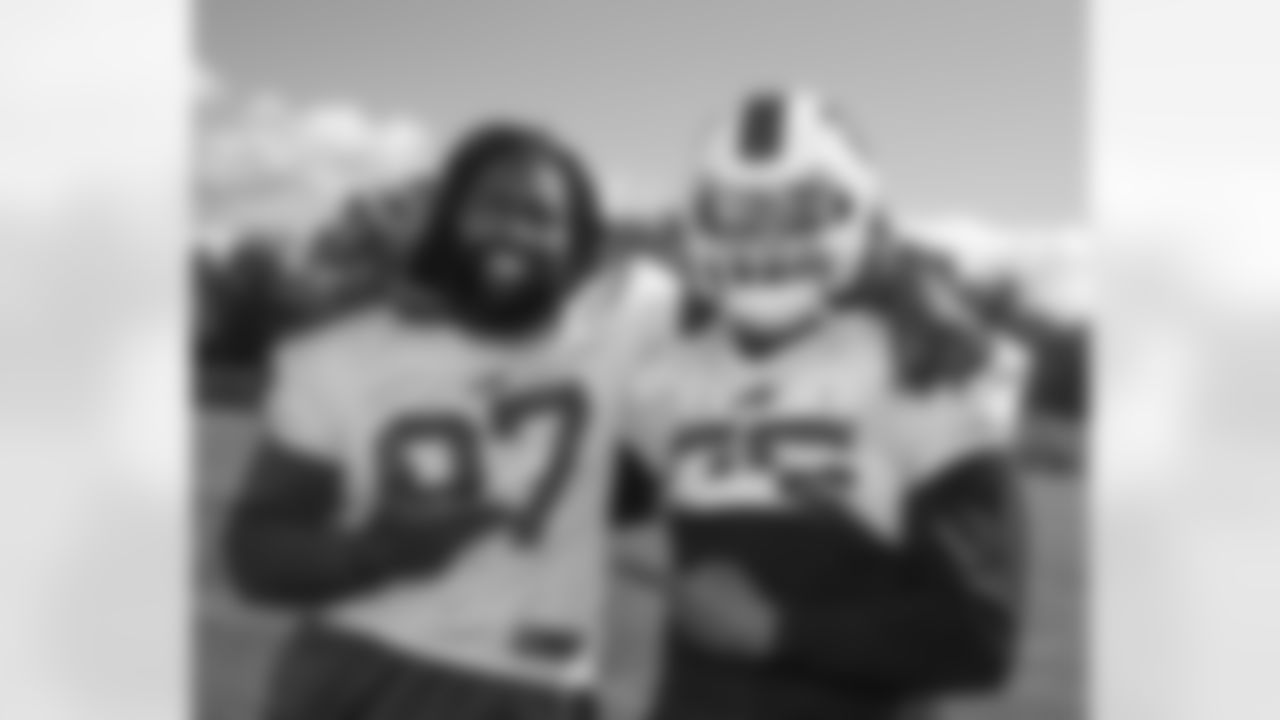 Mario Addison (97), Jerry Hughes (55). Buffalo Bills Week 4 practice, September 29, 2021. Photo by Bill Wippert