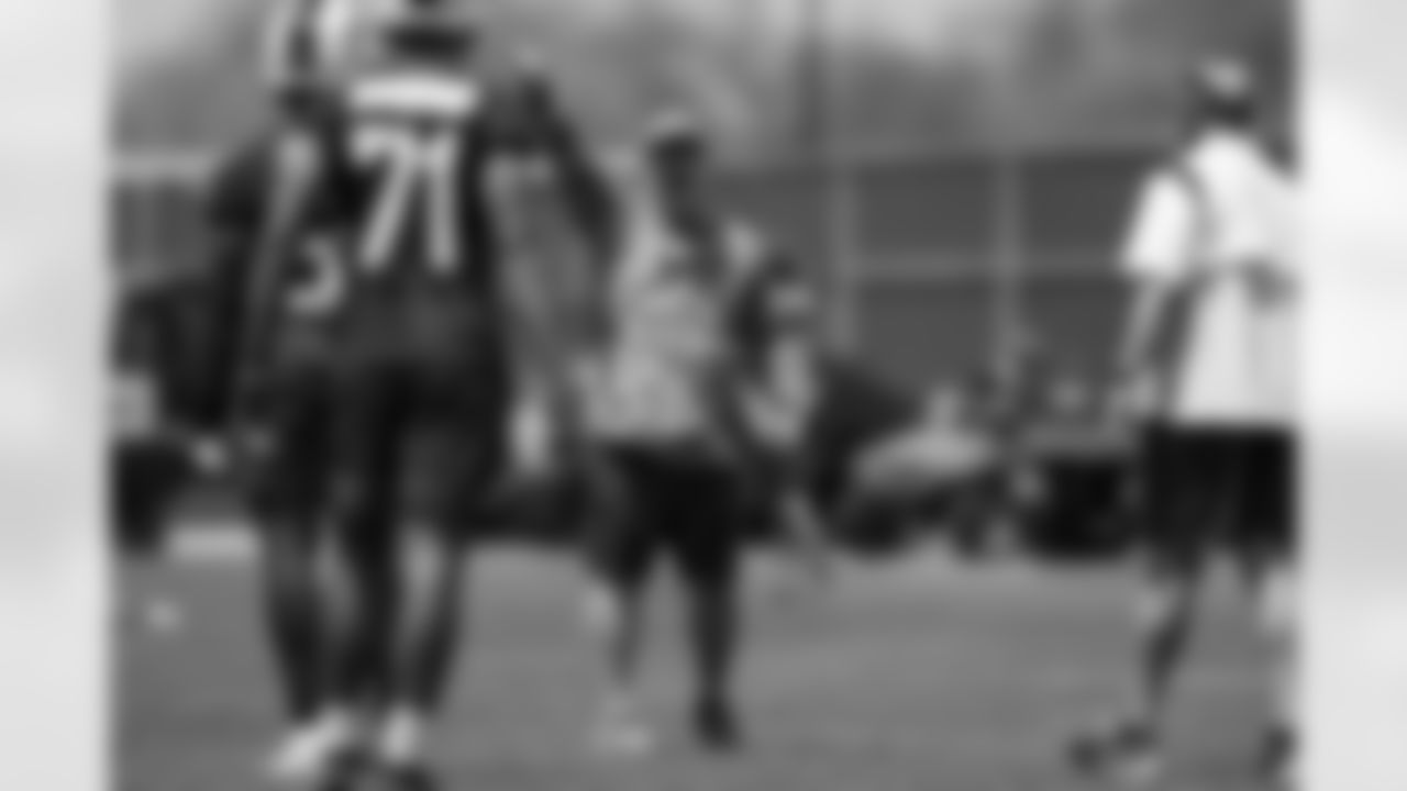 Matthew Smiley coaches during practice during the first day of Rookie Mini Camp at One Bills Drive on May 13, 2022. Photo by Ben Green