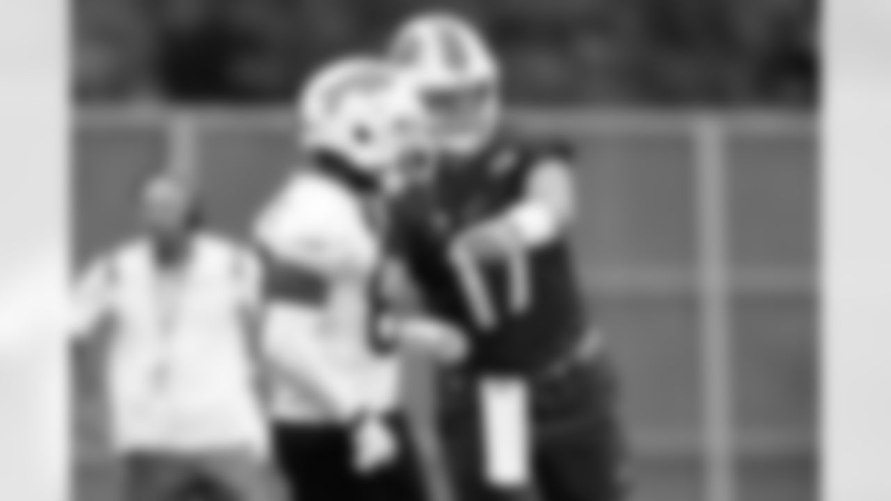 Josh Allen (17) and Jamison Crowder (80). Buffalo Bills Training Camp at One Bills Drive, August 22, 2022. Photo by Ben Green