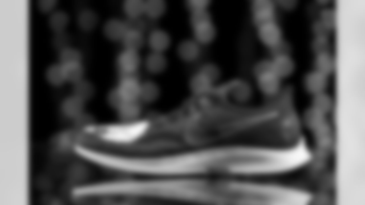Josh Dziurlikowski's cleats. The Buffalo Bills My Cause My Cleats studio session on December 2, 2021. Photo by Ben Green