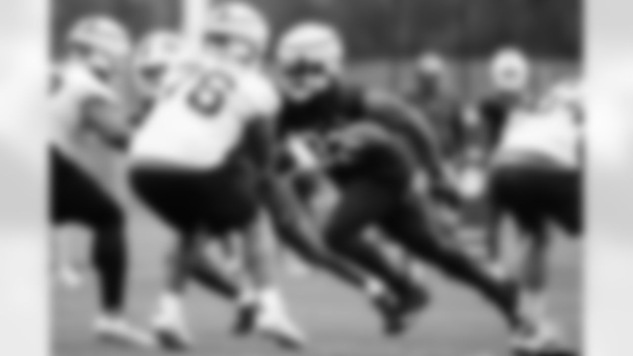 DaQuan Jones (92) and Rodger Saffold (76). Buffalo Bills Training Camp at One Bills Drive, August 22, 2022. Photo by Ben Green