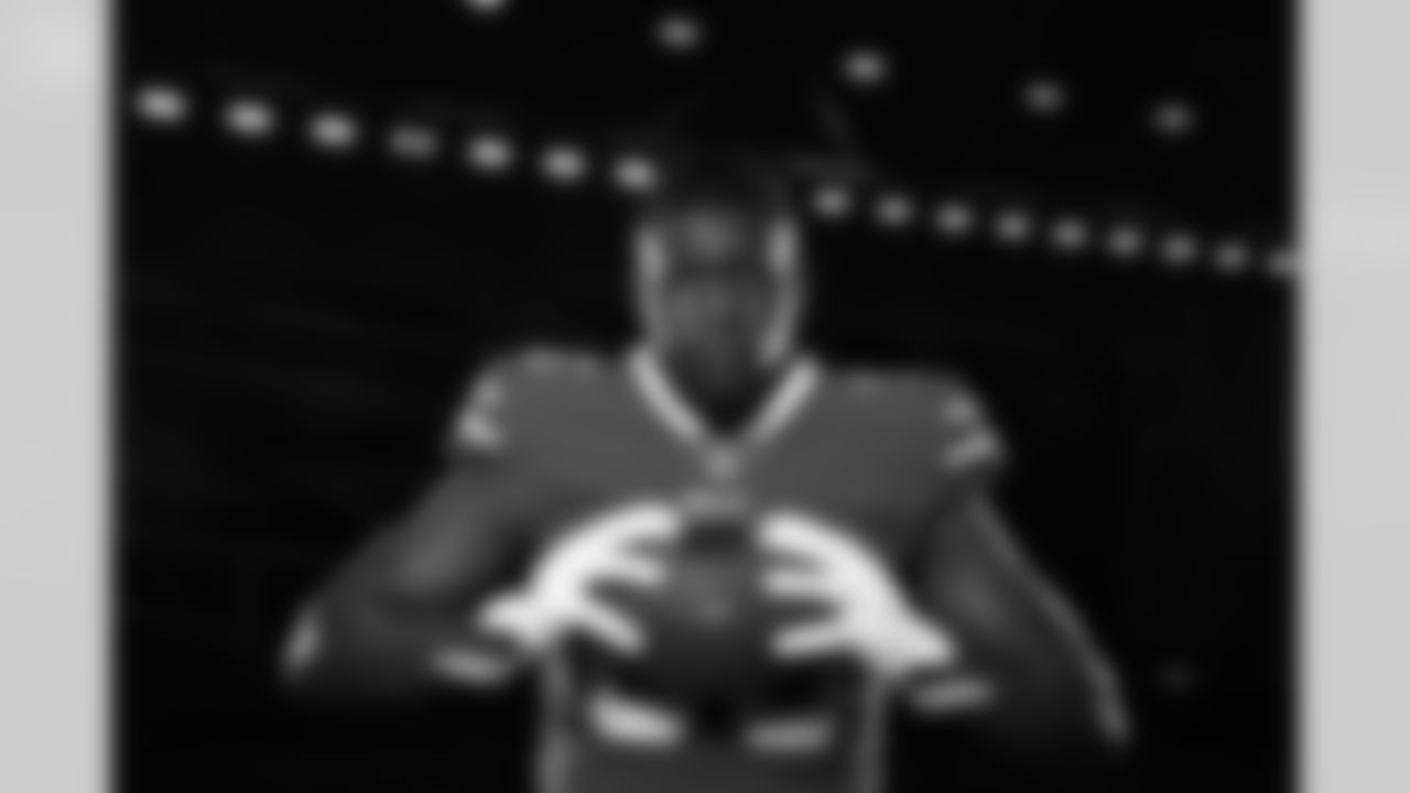 In four seasons at Bowling Green State, tight end Quintin Morris saw action in 40 games and caught 125 passes for 1,529 receiving yards and scored seven touchdowns. Morris earned First-Team All-MAC in 2020.
Quintin Morris. Buffalo Bills Rookie Photoshoots, Highmark Stadium, May 12, 2021.
Photo by Bill Wippert