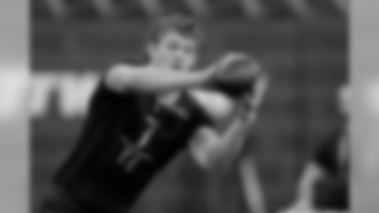 Iowa tight end T.J. Hockenson at the 2019 NFL Scouting Combine.
Hockenson is 6-5, 251 pounds, with 9 1/2-inch hands and 32 1/4-inch arms. He recorded a 4.70 40 yard dash, 37.5 vertical jump and 123-inch broad jump.
