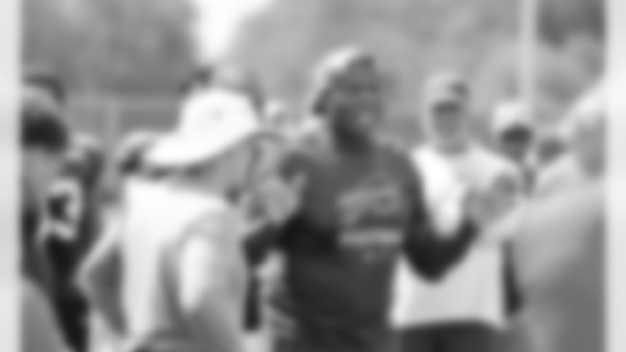 Bruce Smith speaks to the team. Buffalo Bills Training Camp at One Bills Drive, August 17, 2022. Photo by Bill Wippert
