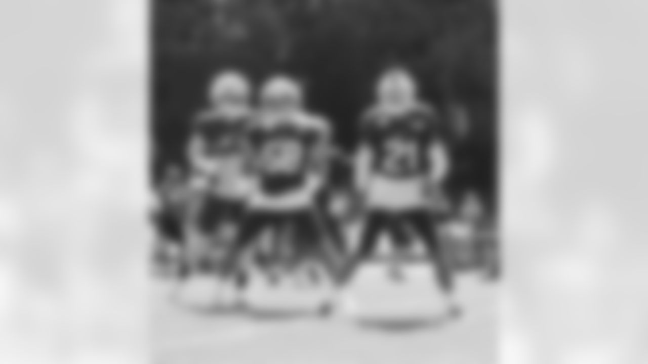 Tyler Matakevich (44), Matt Milano (58), Jordan Poyer (21). Day 7 of Buffalo Bills Training Camp at St. John Fisher, August 1, 2022. Photo by Bill Wippert