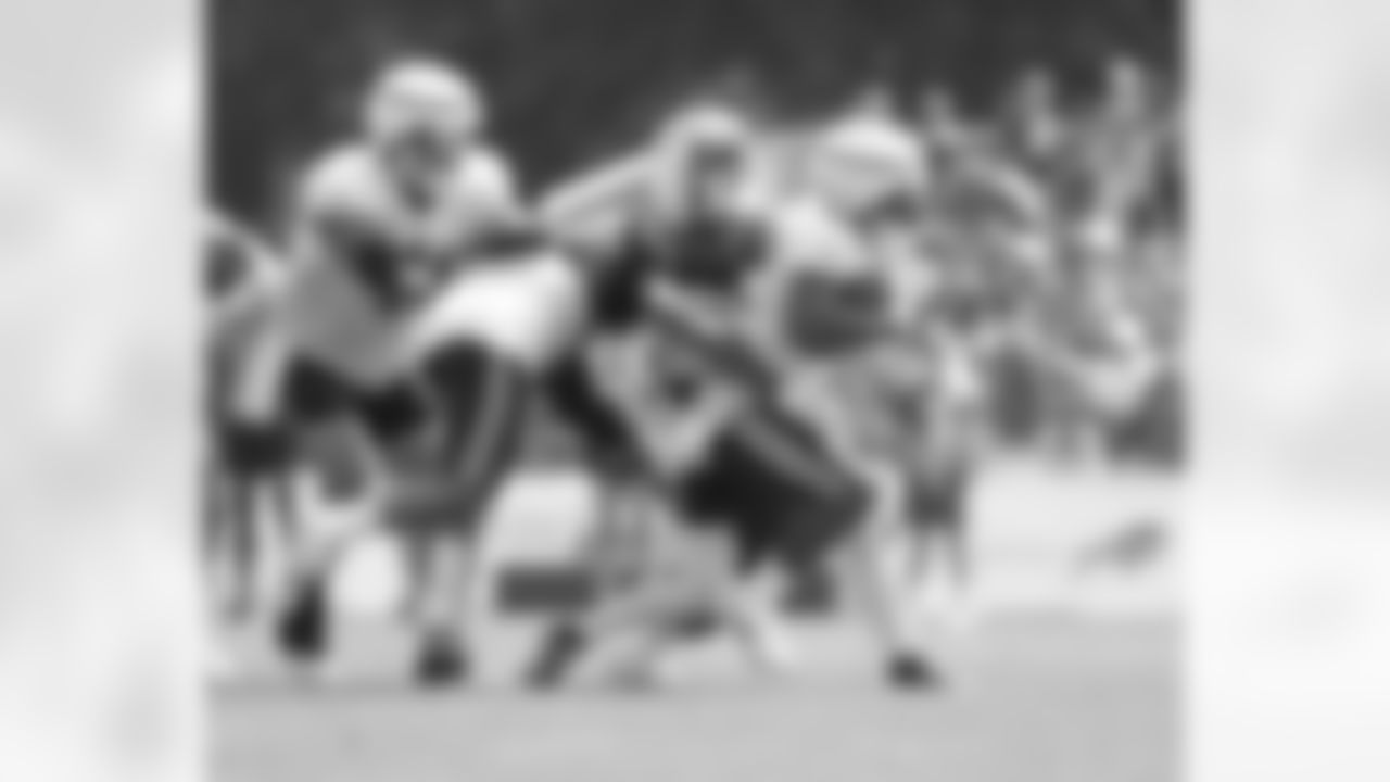 Damien Harris (22), Ryan Bates (71), Jordan Poyer (21), Terrel Bernard (43). Buffalo Bills Training Camp at St. John Fisher University, August 3, 2023.