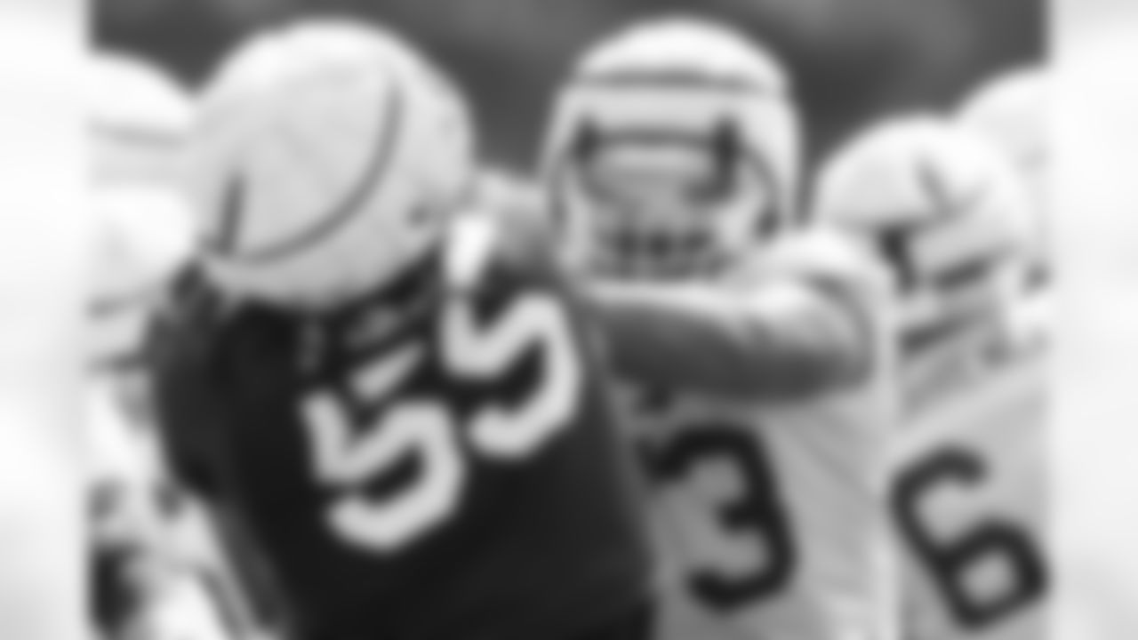 Dion Dawkins (73), Boogie Basham (55). Buffalo Bills Training Camp at St. John Fisher University, July 28, 2023.