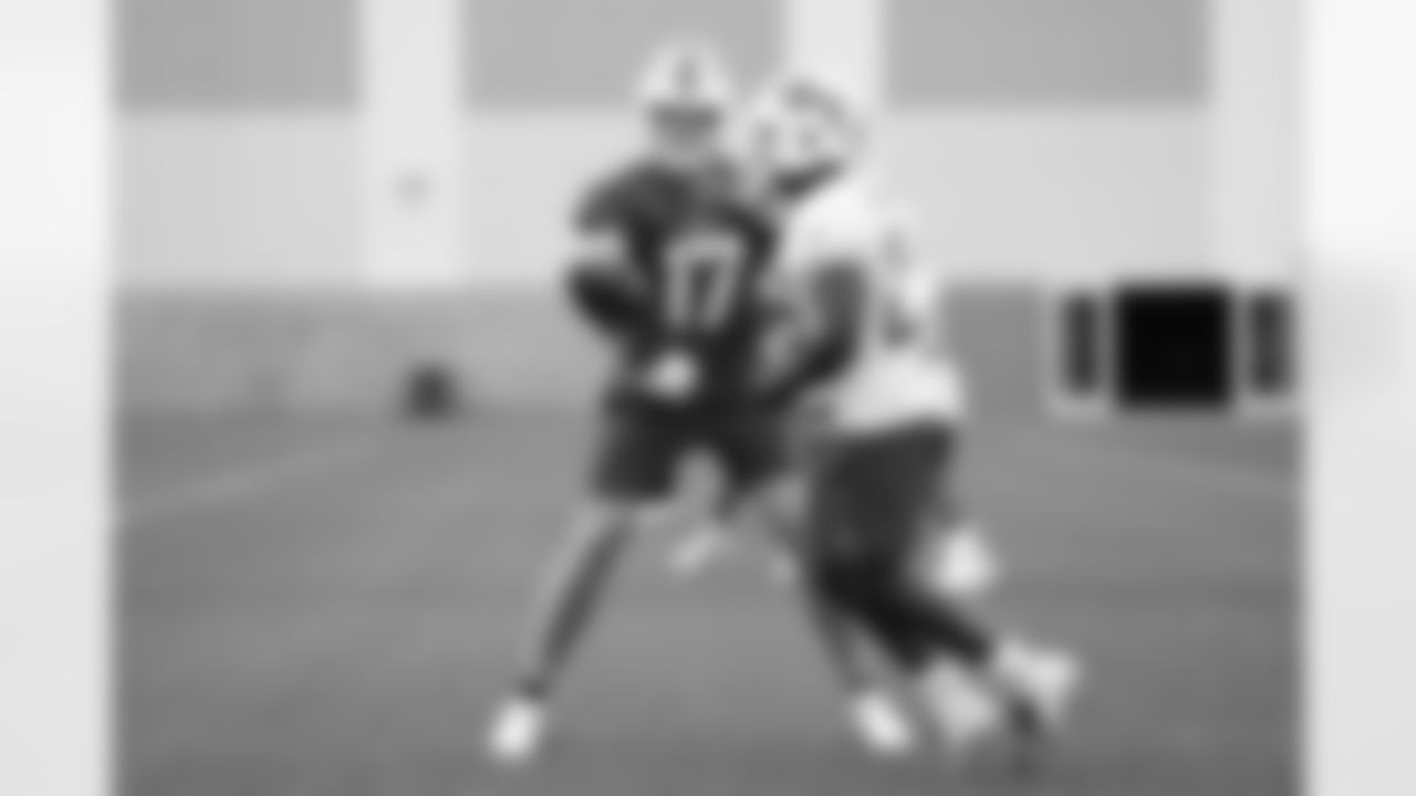 Josh Allen (17) and Devin Singletary (26). Buffalo Bills Training Camp at One Bills Drive, August 22, 2022. Photo by Ben Green