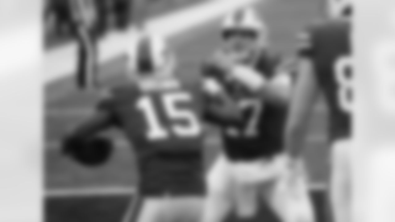Josh Allen (17) celebrates the touchdown with John Brown (15). Buffalo Bills vs Miami Dolphins at Bills Stadium on January 3, 2021.
Photo by Craig Melvin