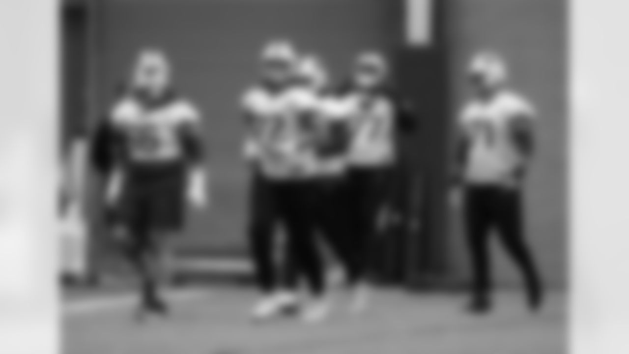Offensive line. Buffalo Bills AFC Championship practice - Wednesday, January 20, 2021. Photo by Bill Wippert