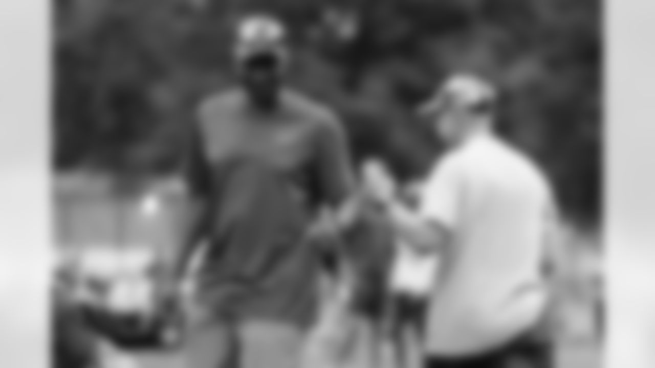 Leslie Frazier and Len Vanden Bos. Day 10 of Buffalo Bills Training Camp at St. John Fisher, August 8, 2022. Photo by Ben Green