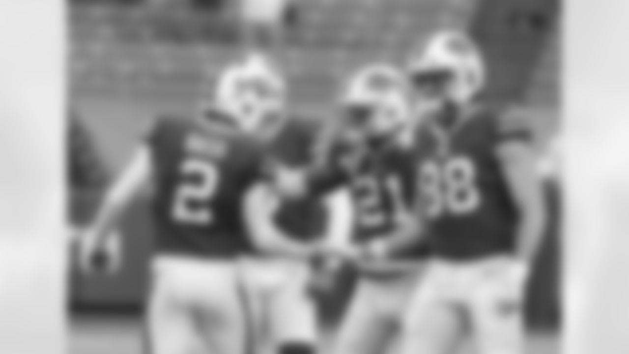 Tyler Bass (2) celebrates his 54 yard field goal, the longest ever by a rookie in the playoffs. Buffalo Bills vs Indianapolis Colts, Super Wild Card Game, January 9, 2021 at Bills Stadium.
Photo by Bill Wippert