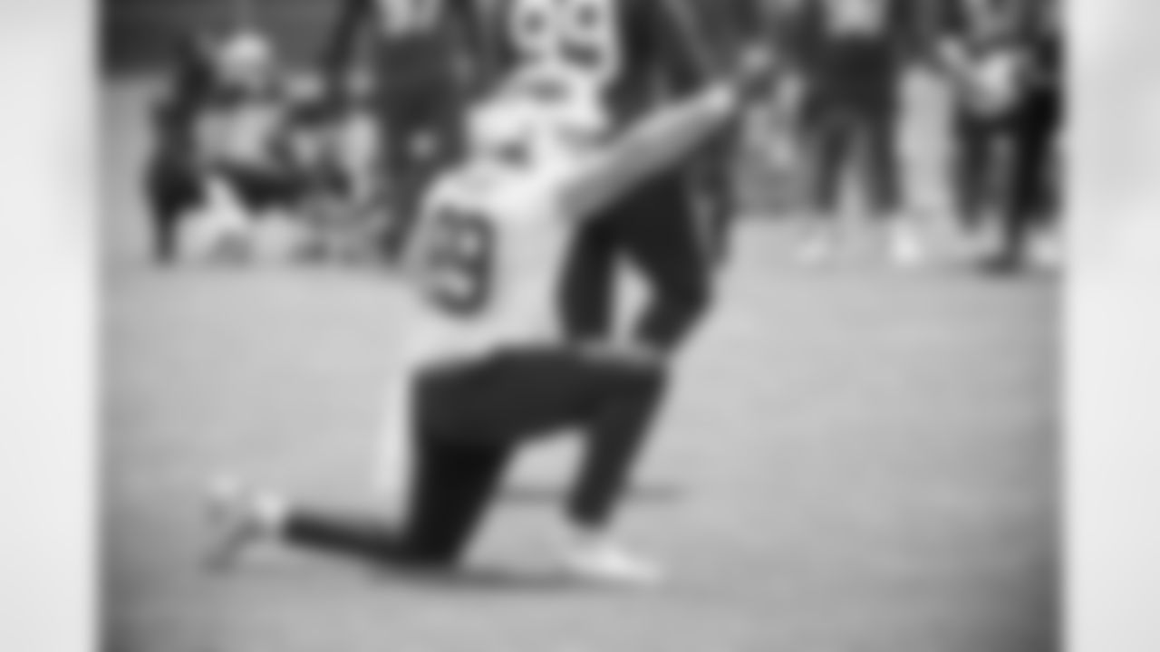 Tommy Sweeney (89) signals first down. Week One of Buffalo Bills OTA's, May 24, 2022. Photo by Bill Wippert